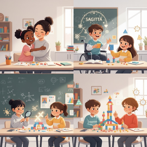 Ilustração de criança com lupa e livros